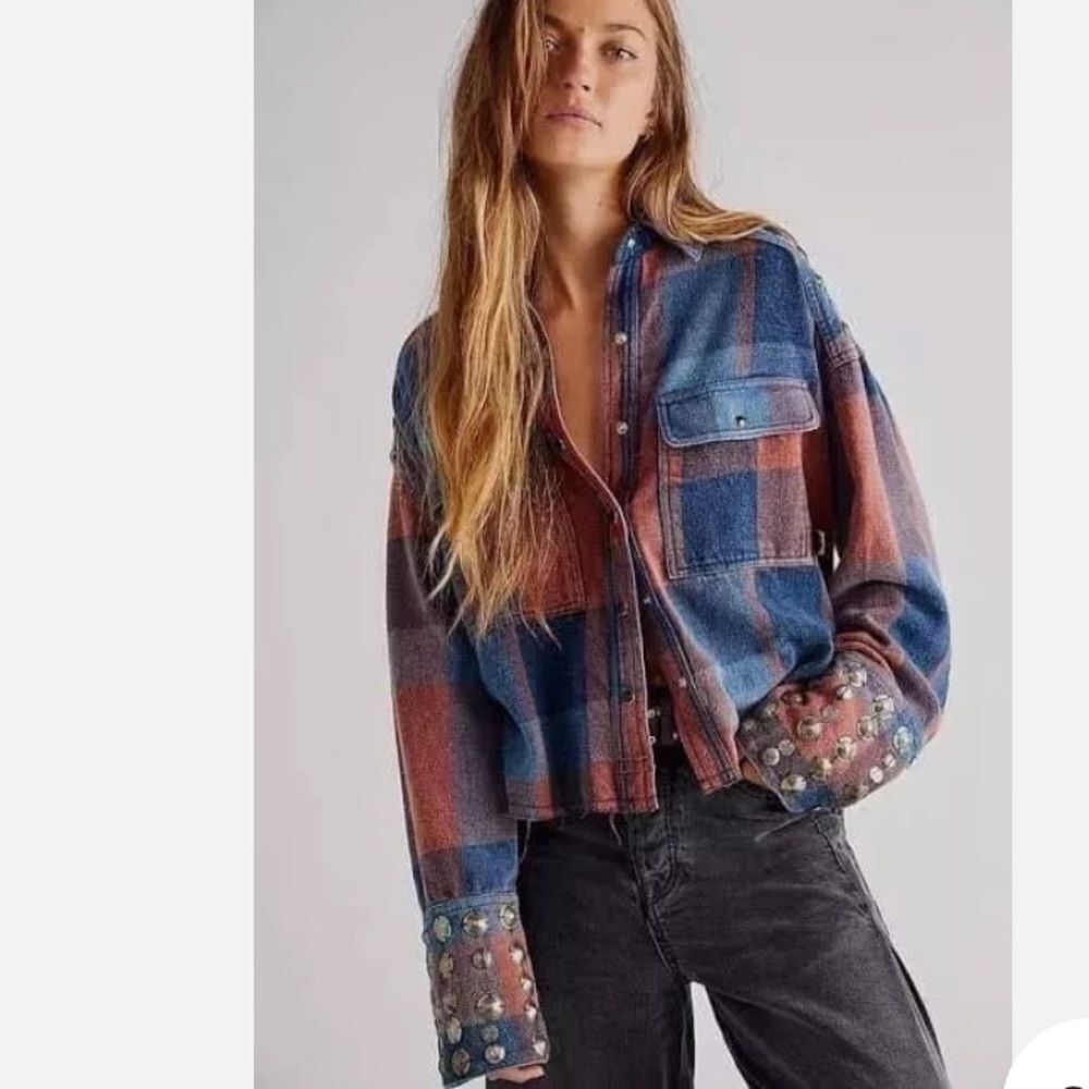 We the Free Large Austin Plaid Buttondown Orange & Blue